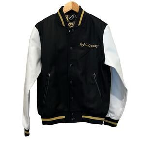 VERY RARE GoDaddy Bomber Jacket Custom Made by REFORM Sz XS Black Gold White NEW